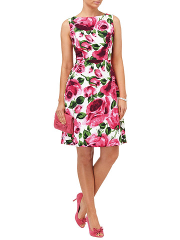 BRAND NEW PHASE EIGHT WHITE,PINK & GREEN FLORAL PRINT SLEEVELESS BERGAMOT DRESS SIZE 12