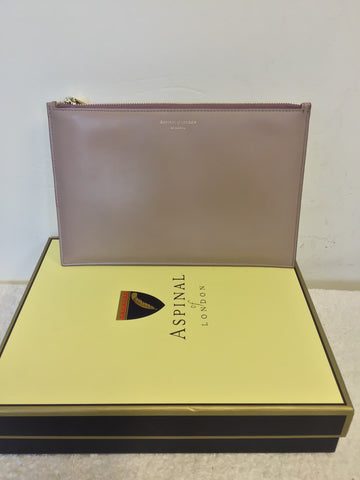 BRAND NEW IN BOX ASPINAL LEATHER ESSENTIAL FLAT POUCH/CLUTCH IN LILAC CROC