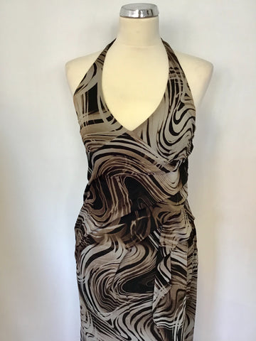 KAREN MILLEN BLACK & BROWN PRINT HALTERNECK MAXI DRESS SIZE 10