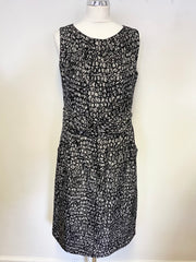 JIGSAW BLACK & GREY PRINT SLEEVELESS SILK  DRESS SIZE 10