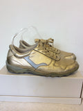 ARMANI JEANS PALE GOLD LEATHER LACE UP TRAINERS SIZE 4/37