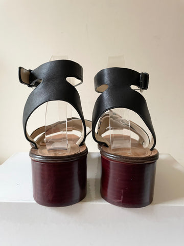 MARC FISHER BLACK & BROWN LEOPARD PRINT BLOCK HEEL ANKLE STRAP SANDALS SIZE 7/40