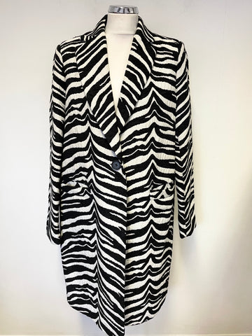BRAND NEW DEPT 19 BLACK & WHITE ZEBRA PRINT COLLARED COAT SIZE 14