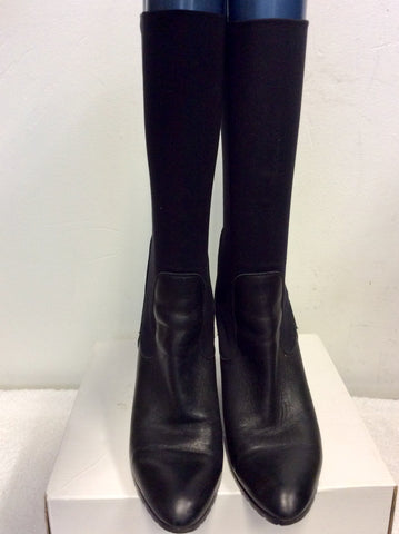 MARCCAIN BLACK LEATHER & STRETCH FABRIC CALF LENGTH BOOTS SIZE 6/39