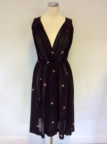 MULBERRY BLACK KITE PRINT SILK DRESS SIZE 10