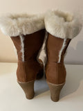 CARVELA TAN SUEDE & FAUX FUR LINED HEELED SHORT BOOTS SIZE 6/39
