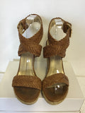 STUART WEITZMAN ELEXIR TAN LEATHER WEDGE HEEL SANDALS SIZE 5/38