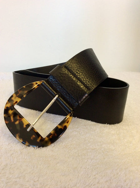 HOBBS BLACK LEATHER & BROWN TORTOISE BUCKLE FASTEN BELT SIZE S