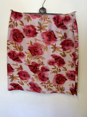 PATSY SEDDON FOR PHASE EIGHT PINK & RED FLORAL SILK SKIRT SUIT SIZE 16