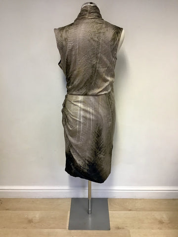 MINT VELVET BLACK,BEIGE & BROWN PRINT WRAP DRESS SIZE 14