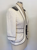 JAEGER WHITE WITH BLACK TRIM 3/4 SLEEVE COTTON JACKET SIZE 8