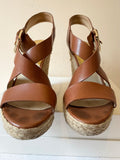 MICHAEL KORS TAN LEATHER WEDGE HEEL SANDALS SIZE 5/38