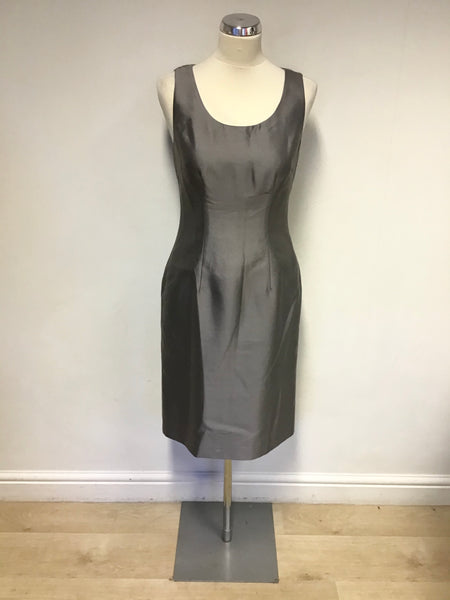 LK BENNETT SILVER GREY SLEEVELESS SILK & WOOL BLEND PENCIL DRESS SIZE 10