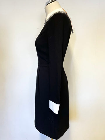BRAND NEW TED BAKER TIMU BLACK & WHITE EMBELLISHED COLLAR LONG SLEEVE DRESS SIZE 1 UK 8/10