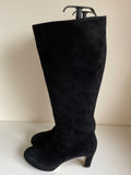 HOBBS BLACK SUEDE KNEE LENGTH HEELED BOOTS SIZE 7/40