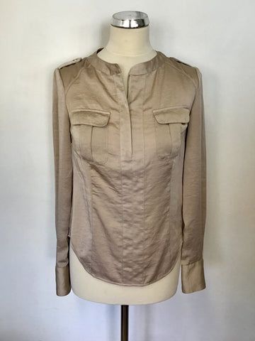 KAREN MILLEN BEIGE ZIP TOP LONG SLEEVE BLOUSE SIZE 8