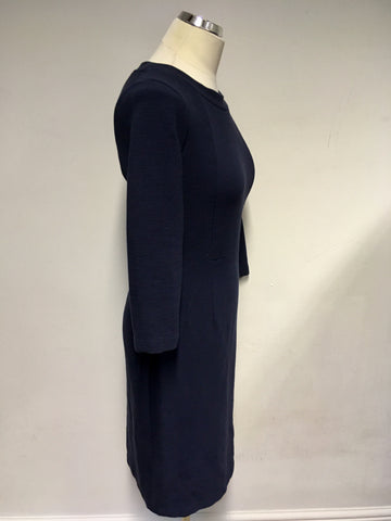 HOBBS NAVY BLUE FINE RIB 3/4 SLEEVE PENCIL DRESS SIZE 10