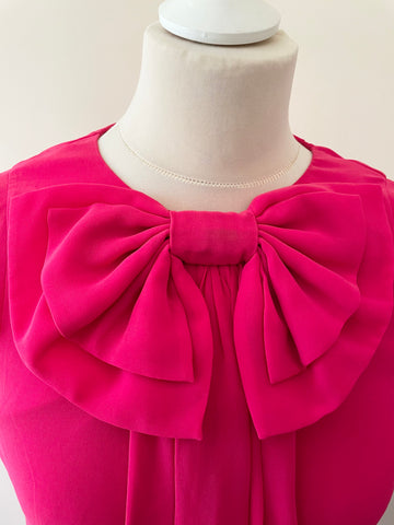 TED BAKER HOT PINK BOW TRIM SLEEVELESS TUNIC TOP SIZE 1 UK 8/10