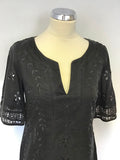MONSOON BLACK BROIDERY ANGLAISE & EMBROIDERED SHORT SLEEVE SHIFT DRESS SIZE 10