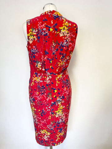 PHASE EIGHT RED & MULTI COLOURED PRINT SLEEVELESS DRESS SIZE 12