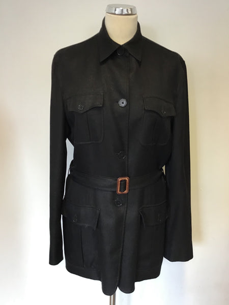 RALPH LAUREN BLACK SILK BELTED JACKET SIZE L