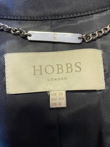 HOBBS NAVY BLUE COTTON DOUBLE BREASTED TIE BELT TRENCH COAT SIZE 12