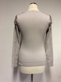 KAREN MILLEN OYSTER BEIGE SEQUINED FRONT SCOOP NECK JUMPER SIZE 2 UK 10