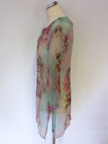 LINI MINT GREEN & PINK FLORAL PRINT EMBELLISHED SILK BEACH COVER UP/ TOP SIZE 10