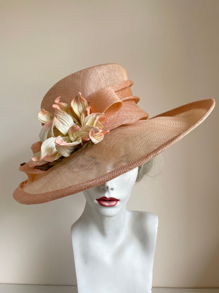 UNBRANDED APRICOT BOW & FLOWER TRIM FORMAL HAT