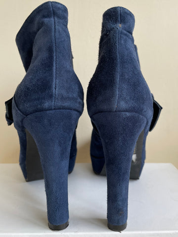 DANIEL NAVY BLUE SUEDE BUCKLE TRIM ANKLE BOOTS SIZE 6/39