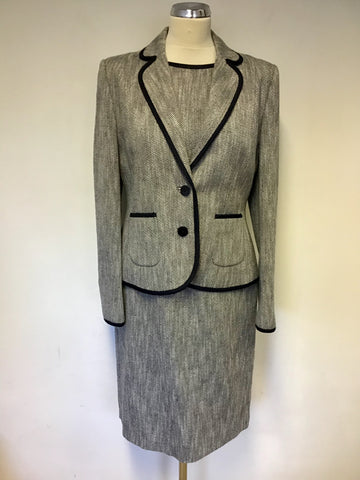 HOBBS NAVY BLUE & WHITE MARL SLEEVELESS PENCIL DRESS & JACKET SIZE 12