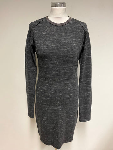 BRAND NEW MAISON SCOTCH DARK GREY LONG SLEEVE FITTED DRESS SIZE 2 UK 12