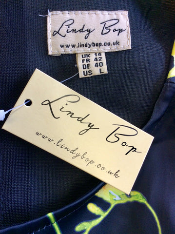 BRAND NEW LINDY BOP BLACK & BOLD FLORAL PRINT SWING DRESS SIZE 14