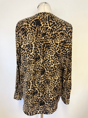 IN WEAR BROWN & BLACK PRINT WRAP ACROSS FRONT BLOUSE SIZE 14
