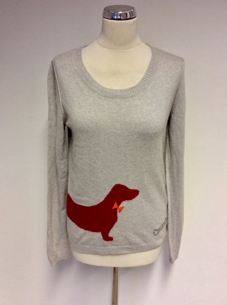 WHITE STUFF LIGHT GREY & RED DOG DESIGN JUMPER SIZE 14