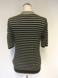 RALPH LAUREN BLACK & WHITE STRIPED V NECKLINE TIE TRIM SHORT SLEEVE JUMPER SIZE M