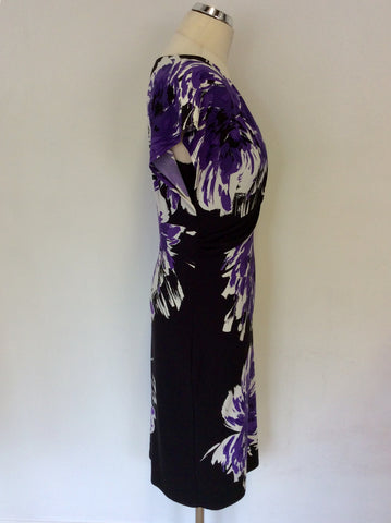 PRÉCIS PURPLE,BLACK & WHITE FLORAL PRINT STRETCH PENCIL DRESS SIZE 10
