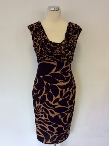 PHASE EIGHT BLACK & TAN SLEEVELESS COWL NECK DRESS SIZE 10