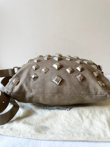 TEMPERLEY LONDON TAUPE LEATHER SILVER STUDDED SHOULDER/CROSS BODY BAG