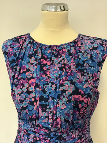 BODEN TURQUOISE & PINK FLORAL PRINT DRESS SIZE 12 PETITE