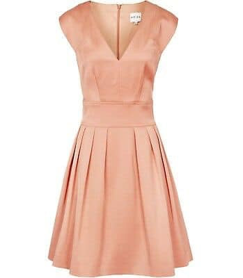 REISS AVRILE APRICOT SLEEVELESS PLEATED BELL SKIRT DRESS SIZE 14