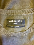 ALL SAINTS KHAKI GREEN MERINO WOOL CREW NECK JUMPER SIZE S
