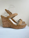 CARVELA CAMEL PLAITED STRAW STRAPS CORK PLATFORM & WEDGE HEEL SANDALS SIZE 7/40