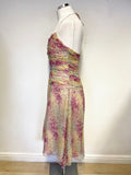 Mandolin Multicoloured Silk Print Halterneck Dress Size 12