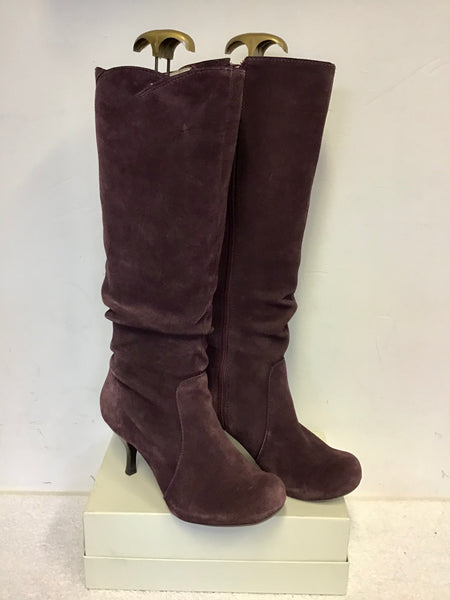 CLARKS PLUM SUEDE LEATHER LINED KNEE LENGTH BOOTS SIZE 6/39