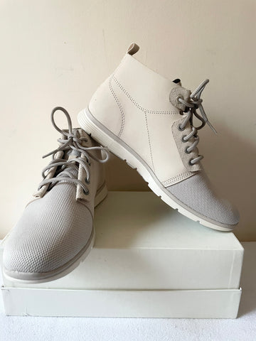 BRAND NEW TIMBERLAND LIGHT GREY LEATHER & TEXTILE LACE UP ANKLE BOOTS SIZE 6.5/39.5