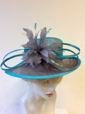 JACQUES VERT TURQOUISE & GREY FEATHER TRIM  FORMAL HAT