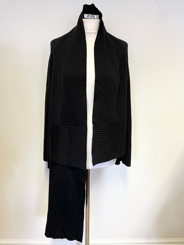LA CONFIDENCE BLACK MERINO WOOL BLEND  PART RIBBED ONE LONG SIDED CARDIGAN SIZE L
