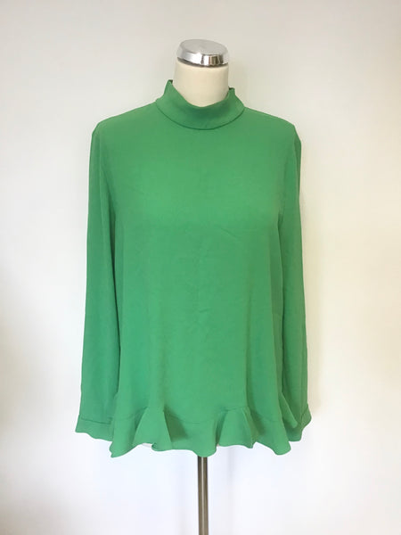 MARCCAIN GREEN TIE BACK LONG SLEEVE FRILL TRIM BLOUSE SIZE N4 UK 14