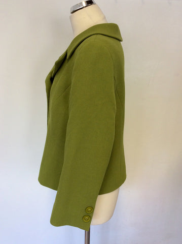 HOBBS GREEN PURE NEW WOOL DOUBLE BREASTED JACKET SIZE 16